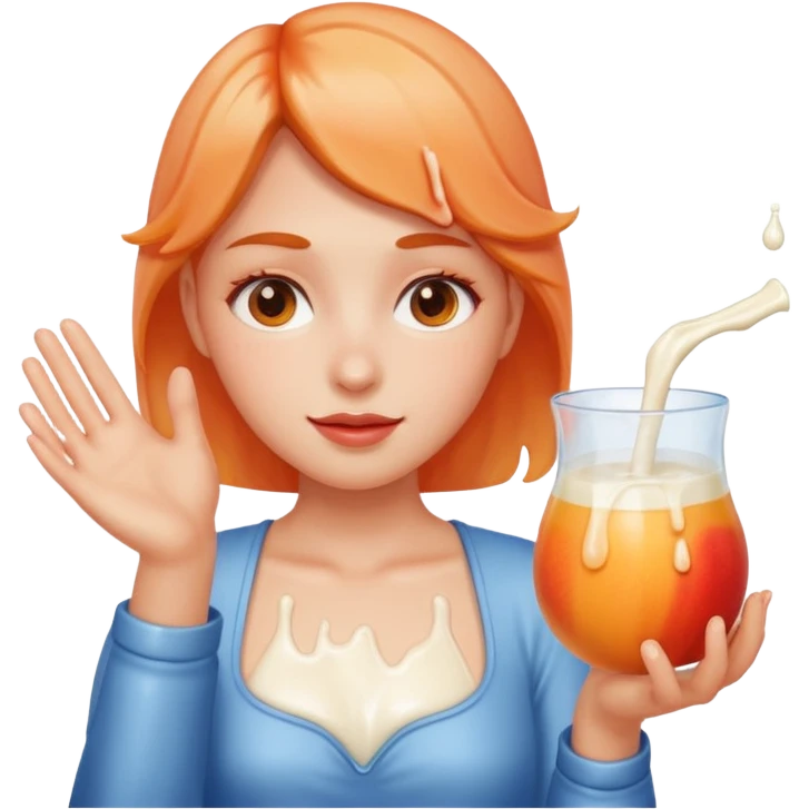 milk dripping directly off palm of hand with 5 fingers and open peach emoji