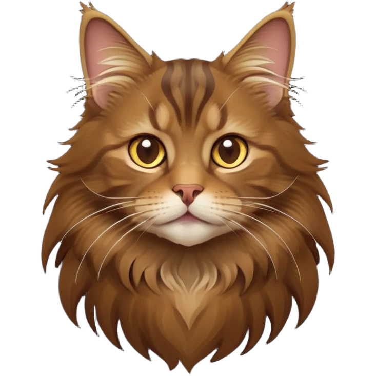cinematic-cute brown-maine-coon-cat-portrait-emoji,-head-tilted-playfully-and-inquisitively,-sleek--brown-and-gold-tones-with-hints-of-deep-auburn-fur,-simplified-yet-adorable-features,-highly-detailed,-glowing-with-a-warm,-friendly-glow  emoji