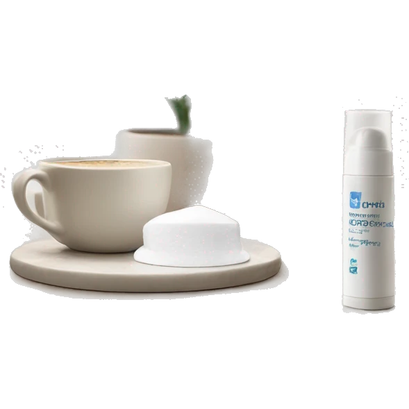 skincare next to cup of coffee on table counter emoji