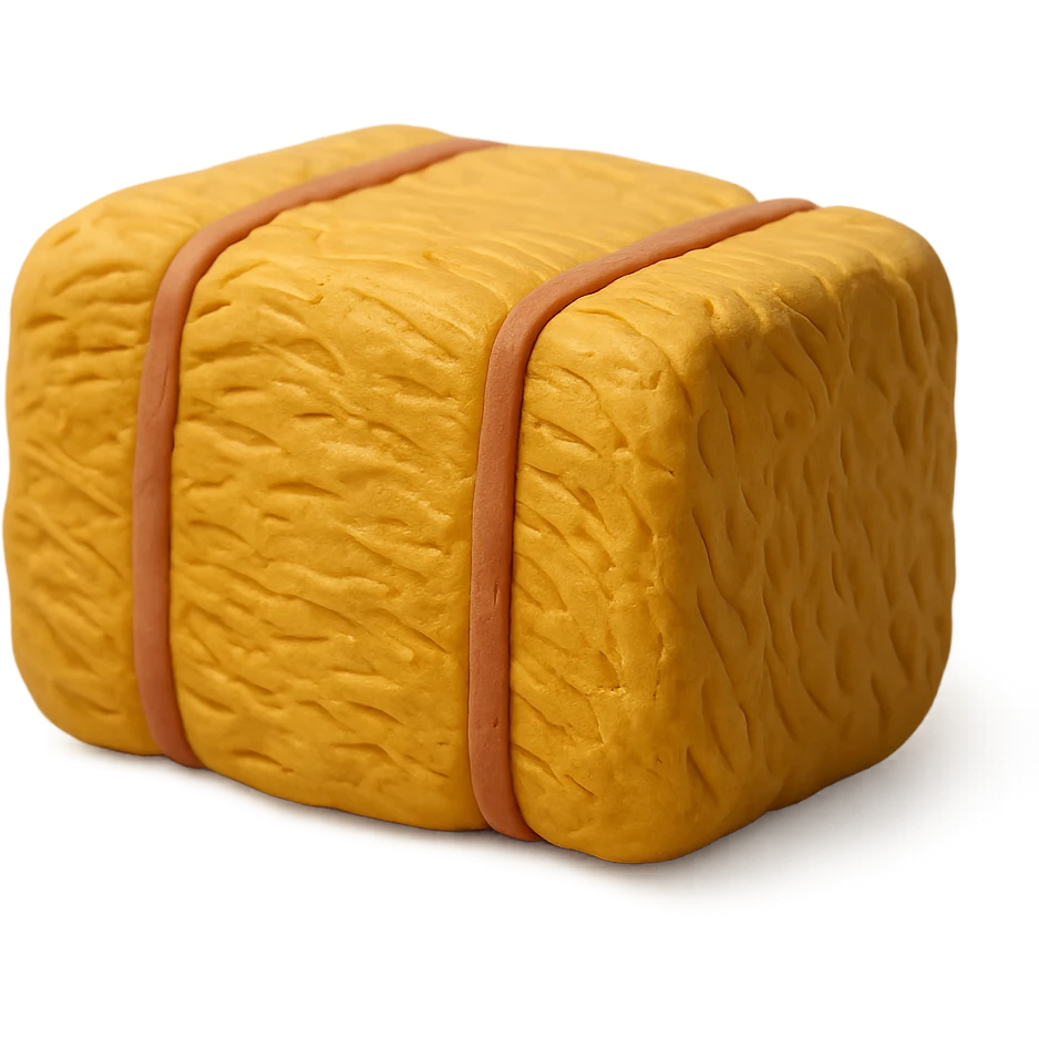 single hay bale close-up, soft lighting, textured surface, claymation style emoji