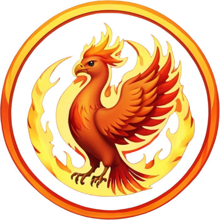 Name text of " Emberborn " An object of fire, circle and Phoenix emoji