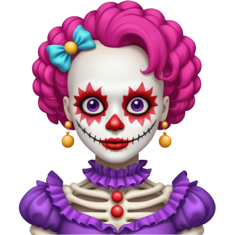 cute skeleton woman clown with makeup emoji