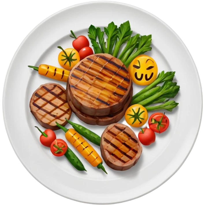 minimalist iOS style Apple emoji of a plate of grilled meat and vegetables emoji
