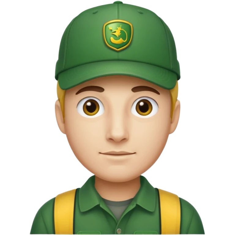 with a John Deere cap on his head and emoji