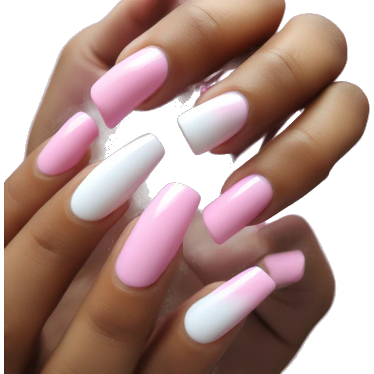 Long pink and white acrylic nails on medium skin ton emoji