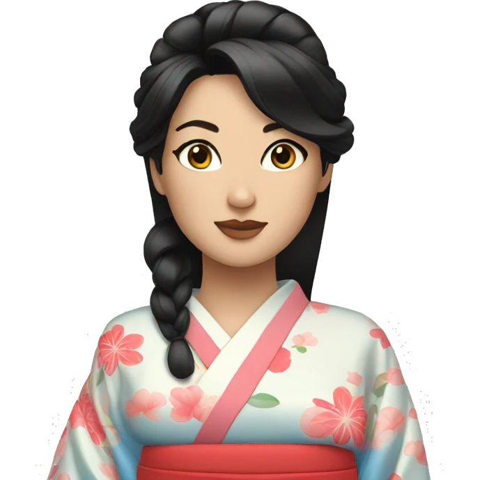 Black haired woman blue eyes in kimono emoji