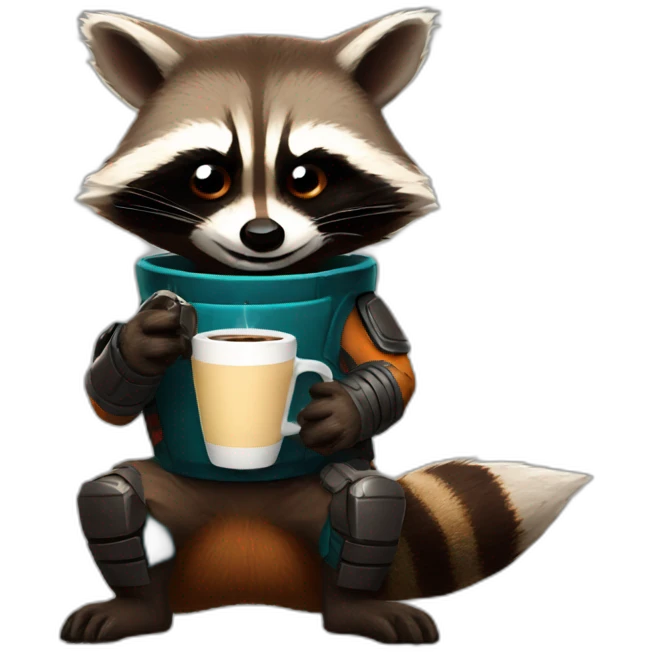 Rocket Raccoon Drinking Coffie emoji