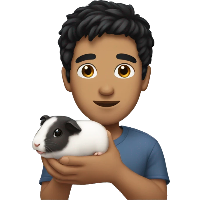 A guy with black hair holding a guinea pig  emoji