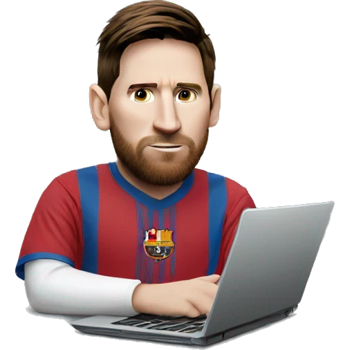 messi sitting with laptop looking to left emoji