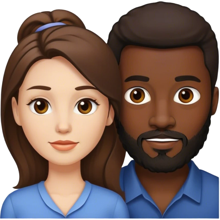 brunette white woman with black man with beard emoji