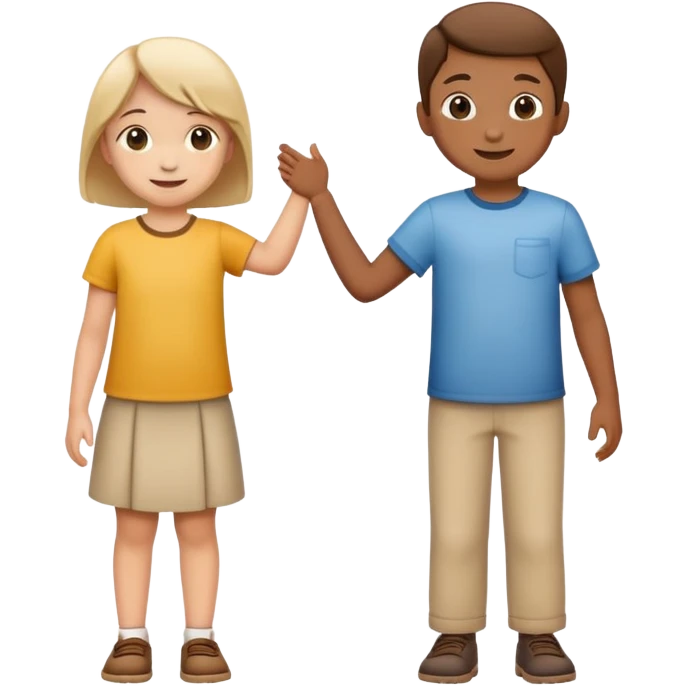 two children standing side by side, happy and friendly emoji