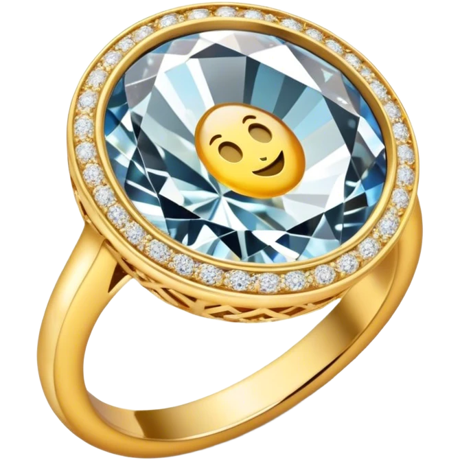 Create a bright, intricate, and elegant emoji that represents jewelry making and craftsmanship. The design should feature a combination of elements like a diamond, a delicate ring, and a jeweler's tool (e.g., a magnifying loupe or small hammer). Use a sparkling effect to emphasize luxury, with gold and silver tones. The emoji should be visually striking and convey creativity, precision, and beauty. Make the background transparent. emoji