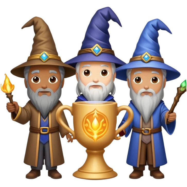 three wizards standing around a magical cup emoji