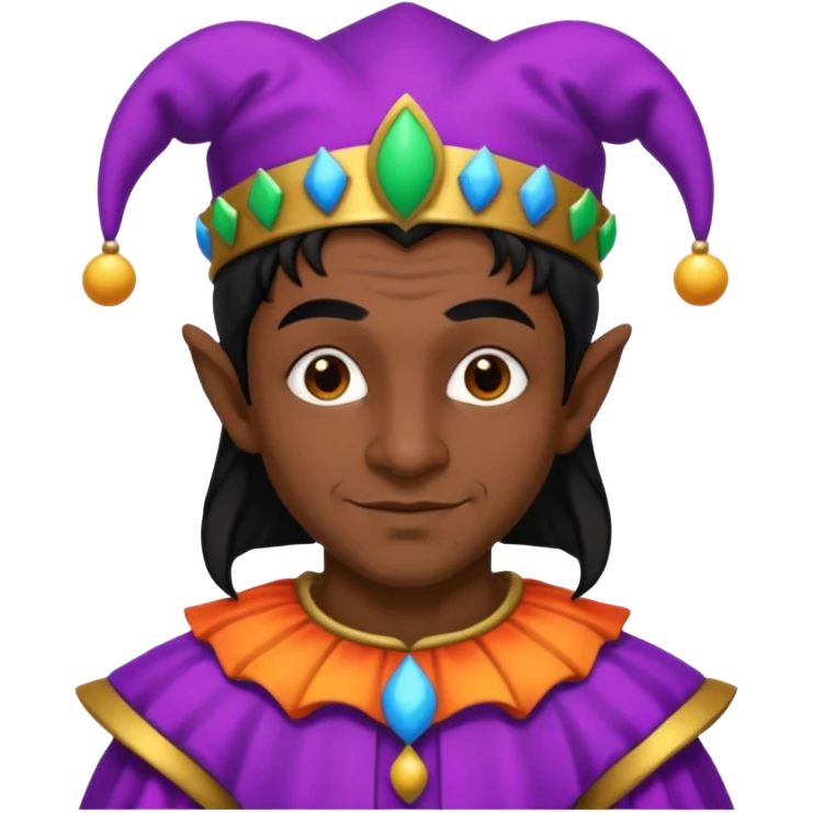 Medieval jester with dark brown skin and black hair emoji