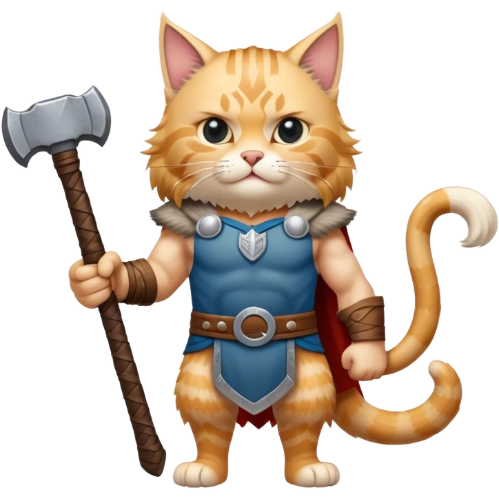 Viking norwegian cat in full height like a man with thors hammer emoji