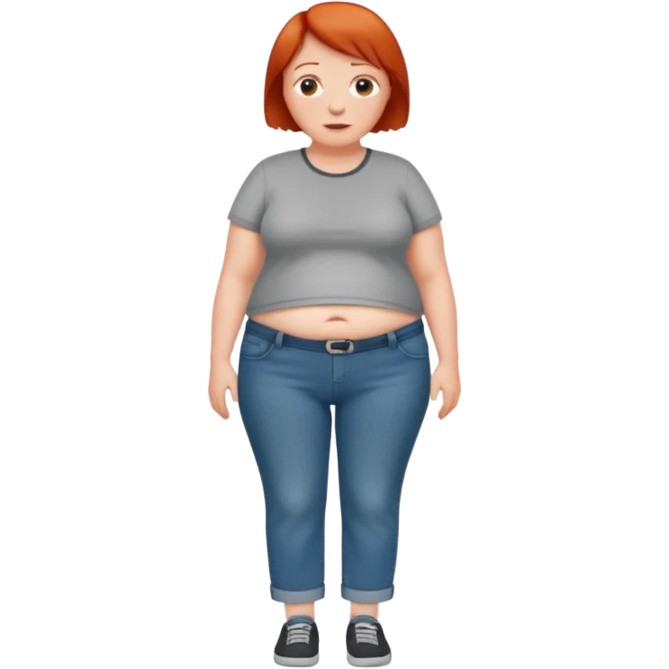 Lazy old Short woman with straight short red hair and fat tummy..wears jeams and full tahirt emoji