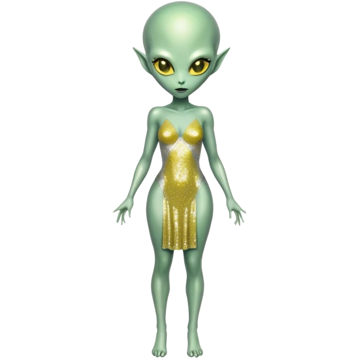 alien woman light green skin in silver dress Yellow eyes, full body  emoji