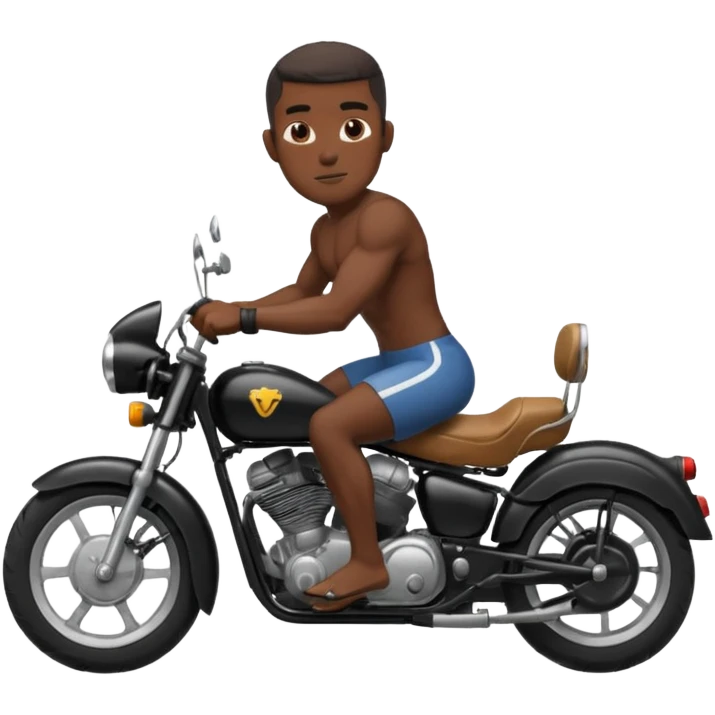 Black big men without shirt riding an old small motorcycle emoji