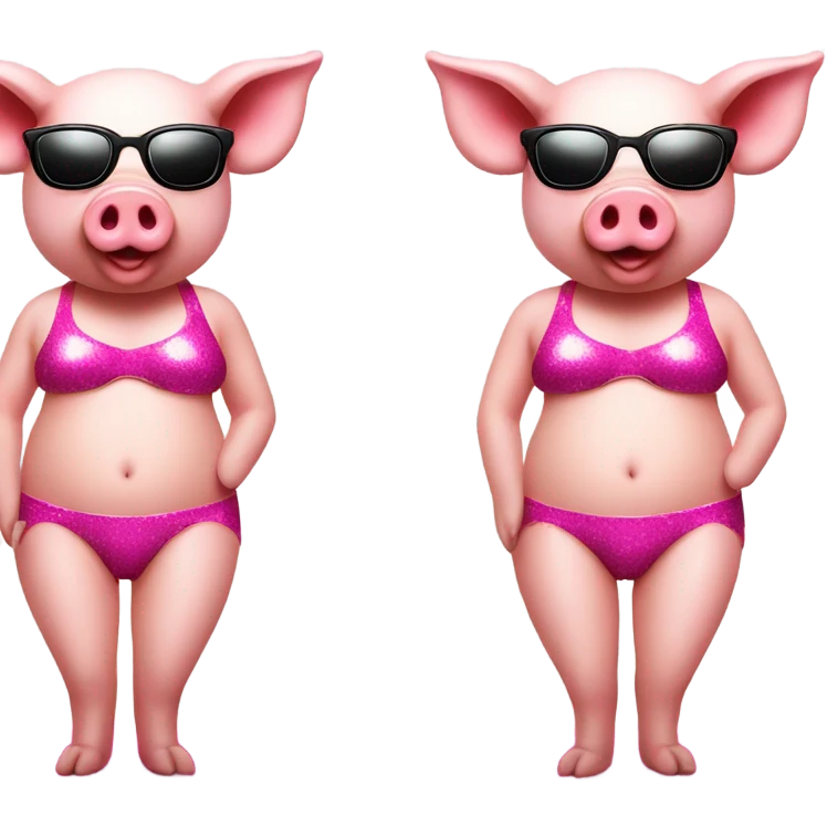 Pig with a hot pink bikini on with glitter and stockings emoji