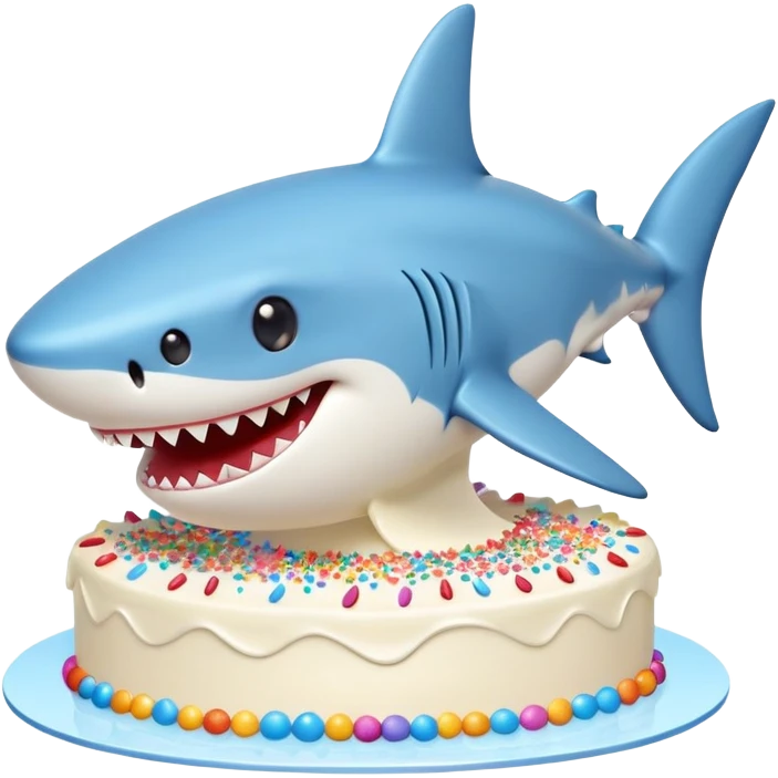 cute blue shark giving a kiss to a birthday cake emoji