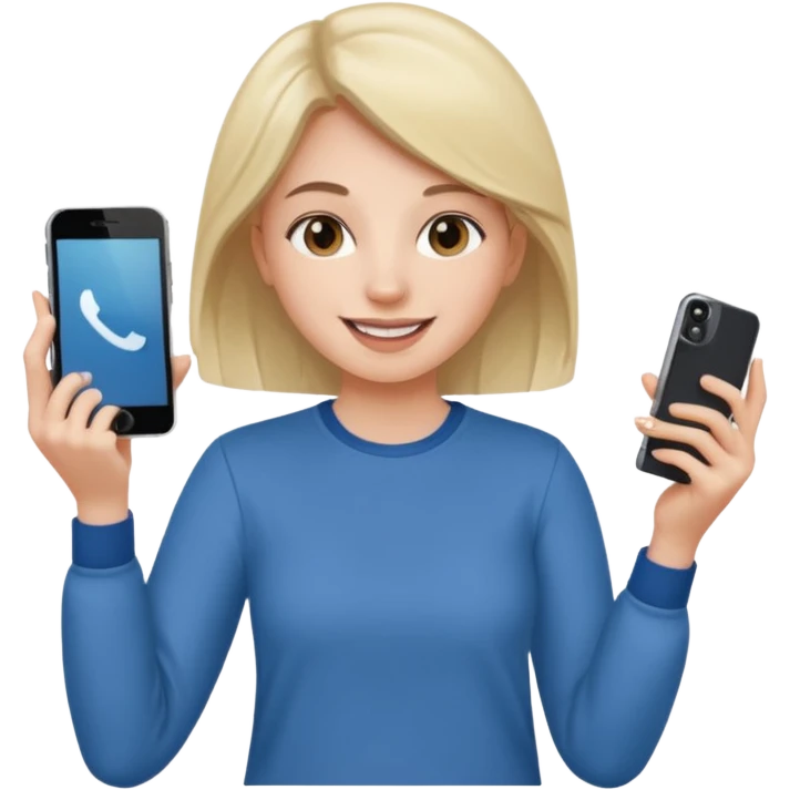 young woman, holding phone up, recording herself, happy, minimal details emoji
