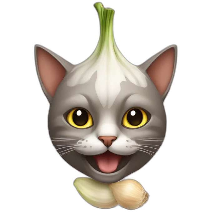 cat neva masquarade with garlic bulb on head emoji