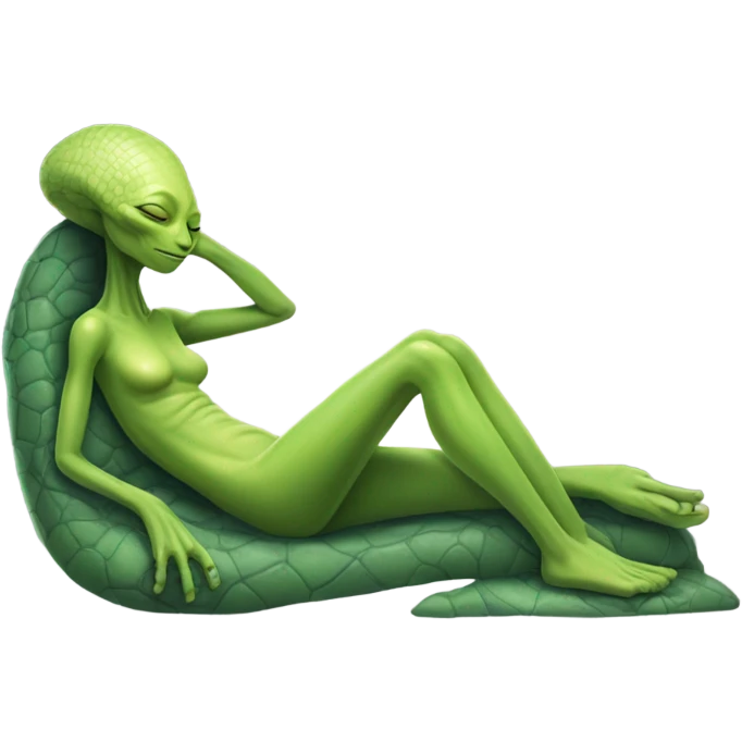 a Reptilian alien woman, full body, sleeping emoji