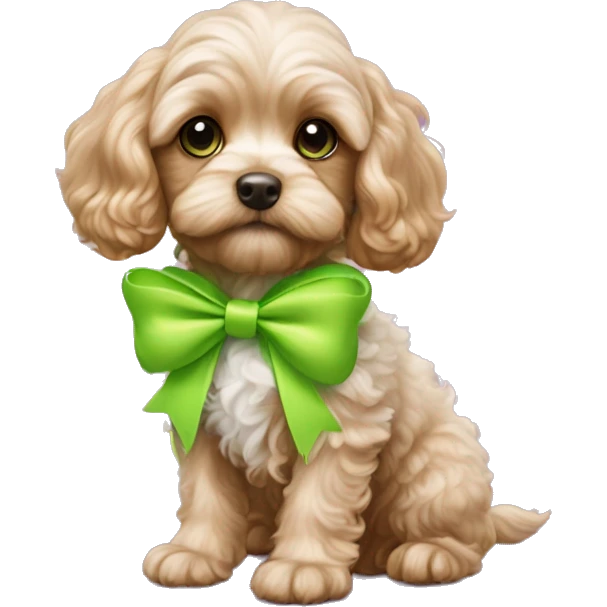 Cavapoo puppy with neon green bows and dress  emoji