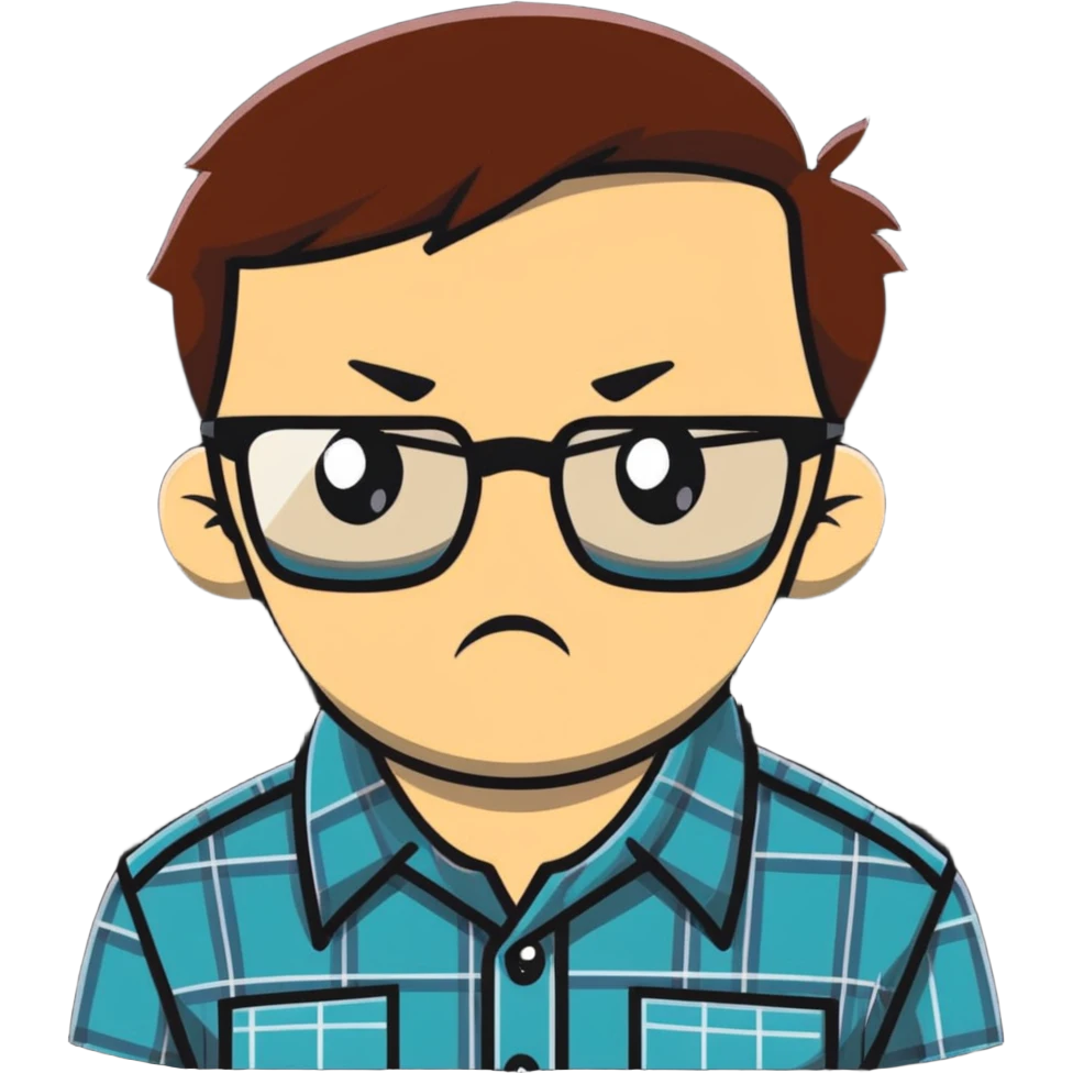 A stiff, uptight person with a scowling face looking fearful, wearing glasses and checkered shirt emoji
