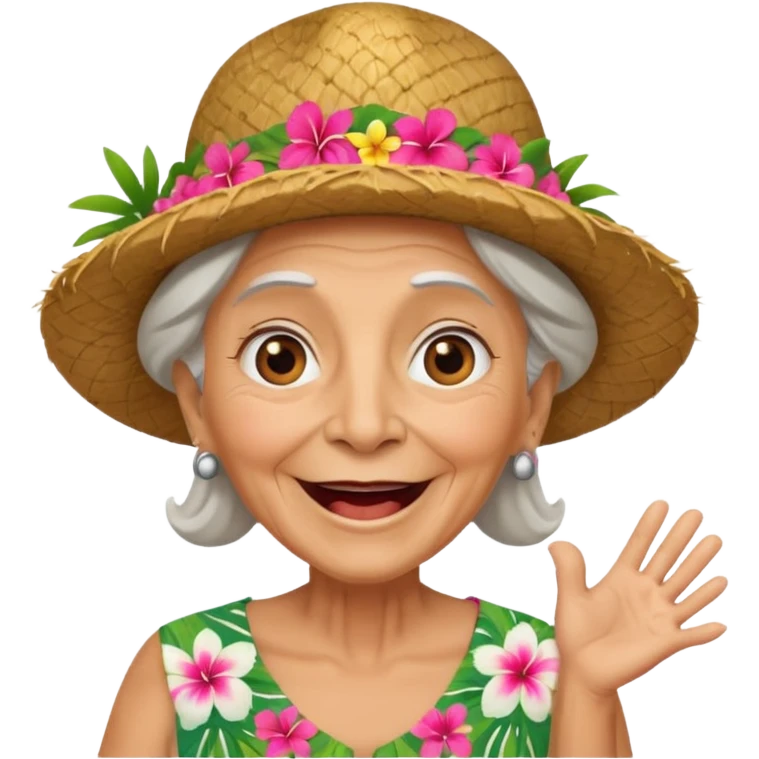 excited old woman wear Hawaii's hat version emoji