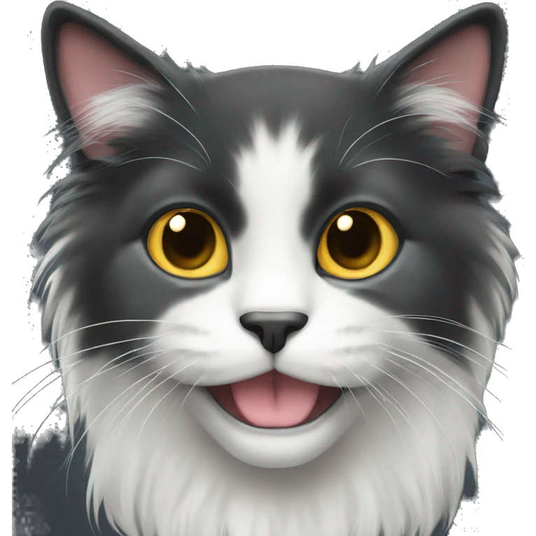 Black long haired cat with a white spot on the muzzle emoji