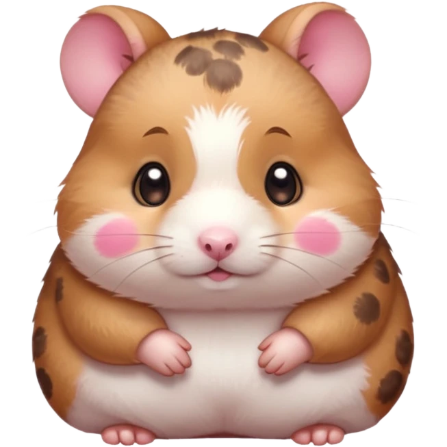 Cute chubby cartoon-style hamster with blushing pink spots, shy expression, as if looking at crush. Painterly shading, white background, sticker-style illustration emoji