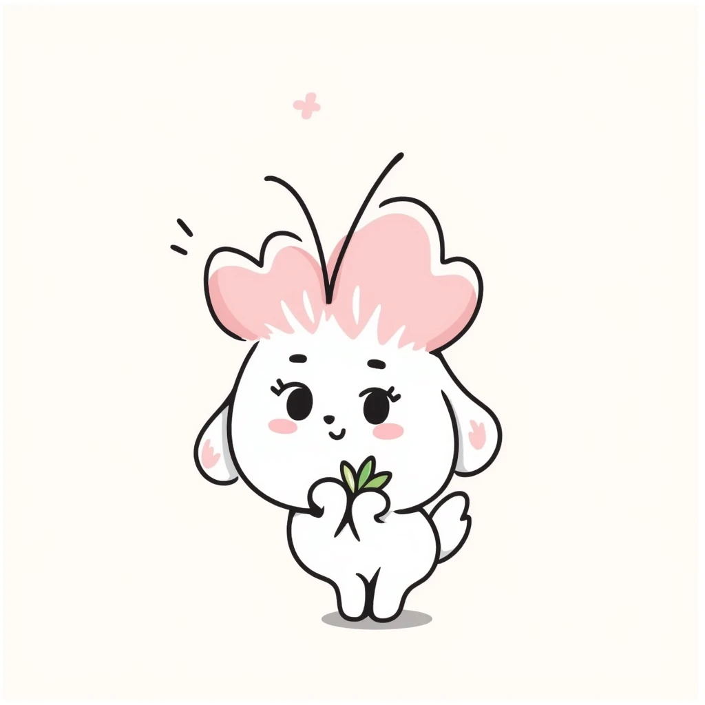 soft pastel Japanese hand-drawn chibi style sakura blossom, full-body, clean lines, holding a tiny leaf emoji