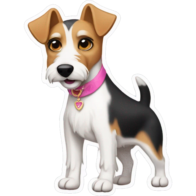  AI-generated sticker of a mini fox terrier with a pink collar, inspired by the style of “Lady and the Tramp.” emoji
