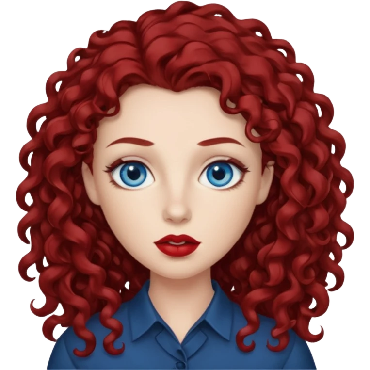 Chappell Roan with blue eyes and long dark red curly hair emoji