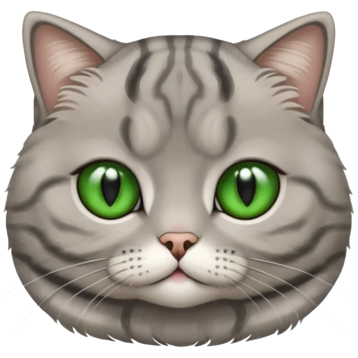 Half-eared grey striped green-eyed Scotch fold, cute cat emoji