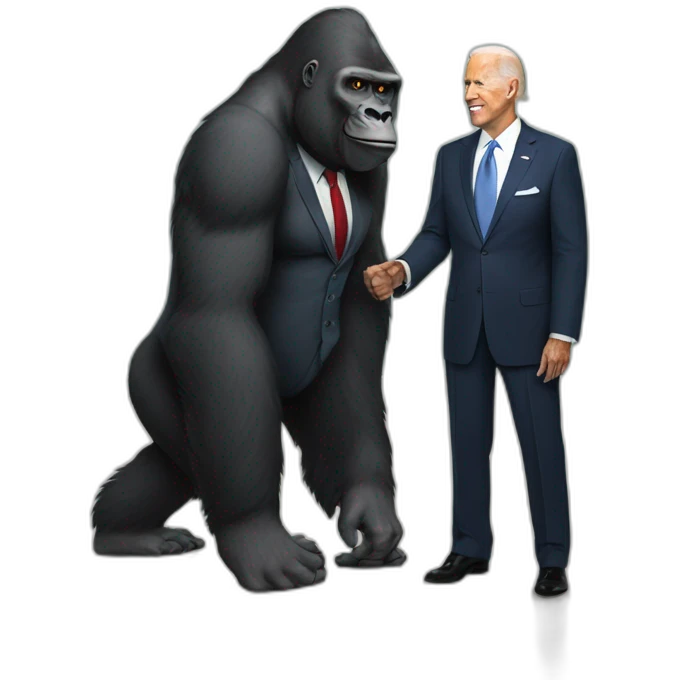 Gorilla wearing a suit meeting Joe Biden emoji