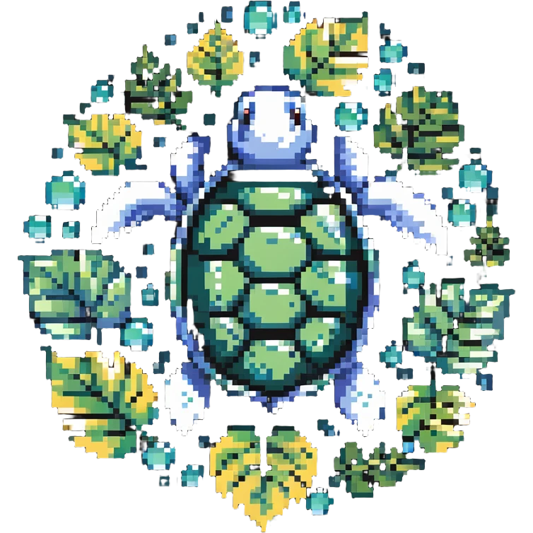 A turtle with a shell made of leaves and surrounded by floating bubbles emoji