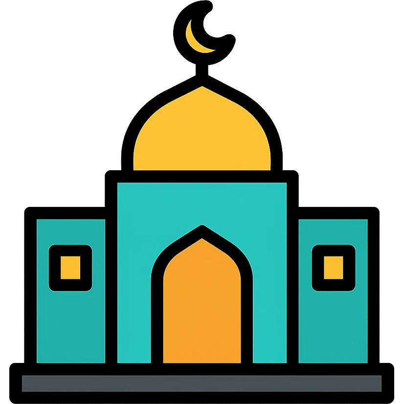 minimalist icon of an Islamic school, suitable for logos or branding emoji