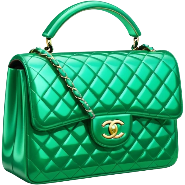 Isolated 3d rendering, futuristic ultra sparkly emerald green Chanel bag emoji
