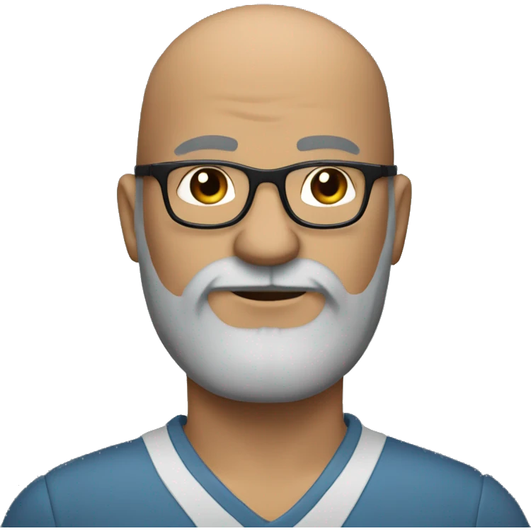 bald reporter with dark brown hair, chubby, GRAY beard AND GLASSES emoji