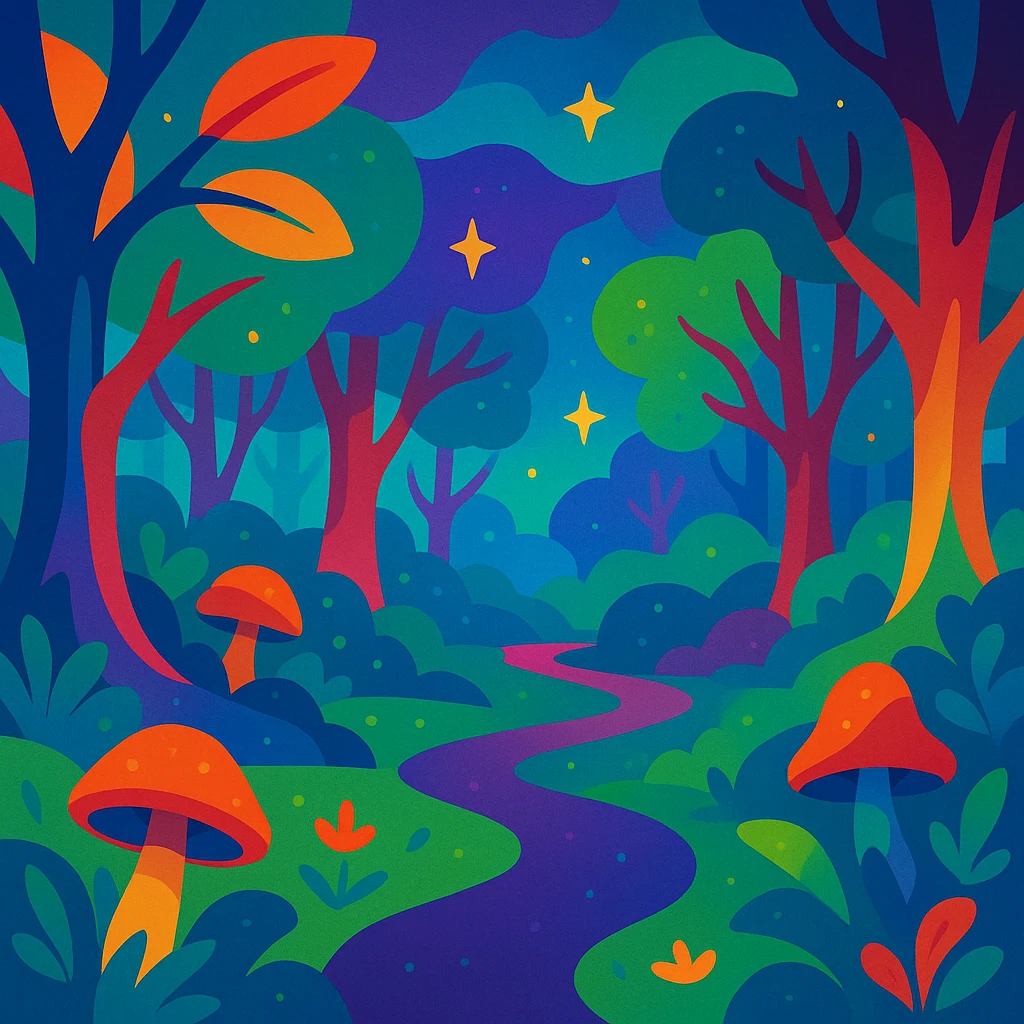 enchanted forest with magical colors emoji