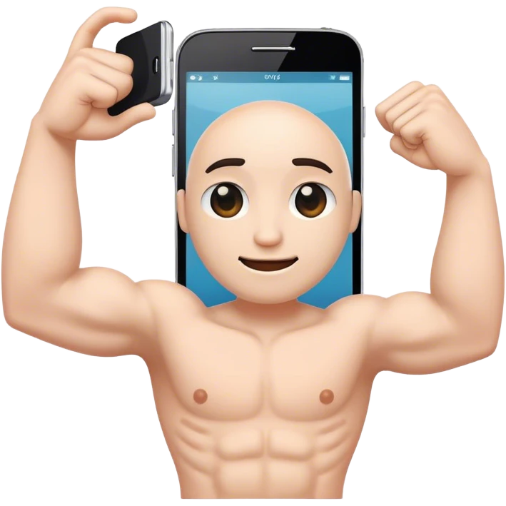 a mobile Phone with arms to the side of the phone flexing emoji