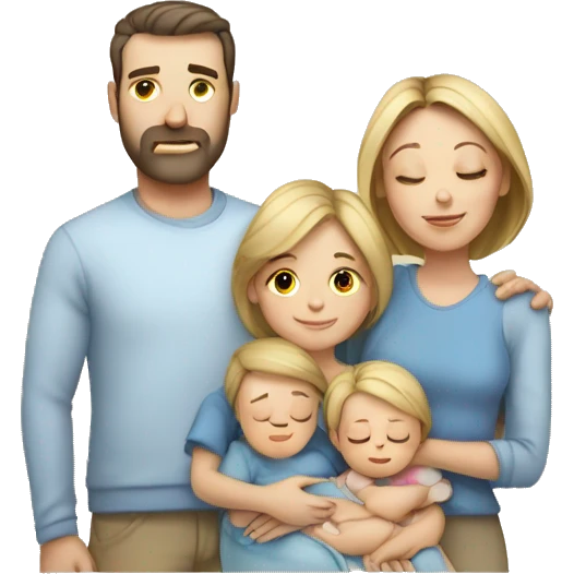 Caucasian family with mother, father, 3 kids and 1 baby sleeping emoji