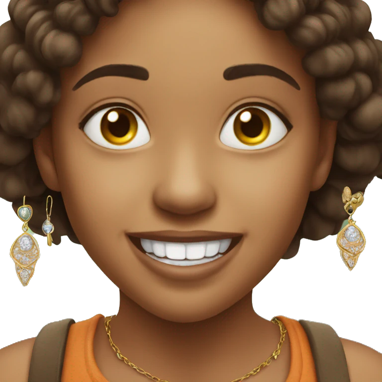 smiling without teeth showing girl outdoors with jewelry emoji