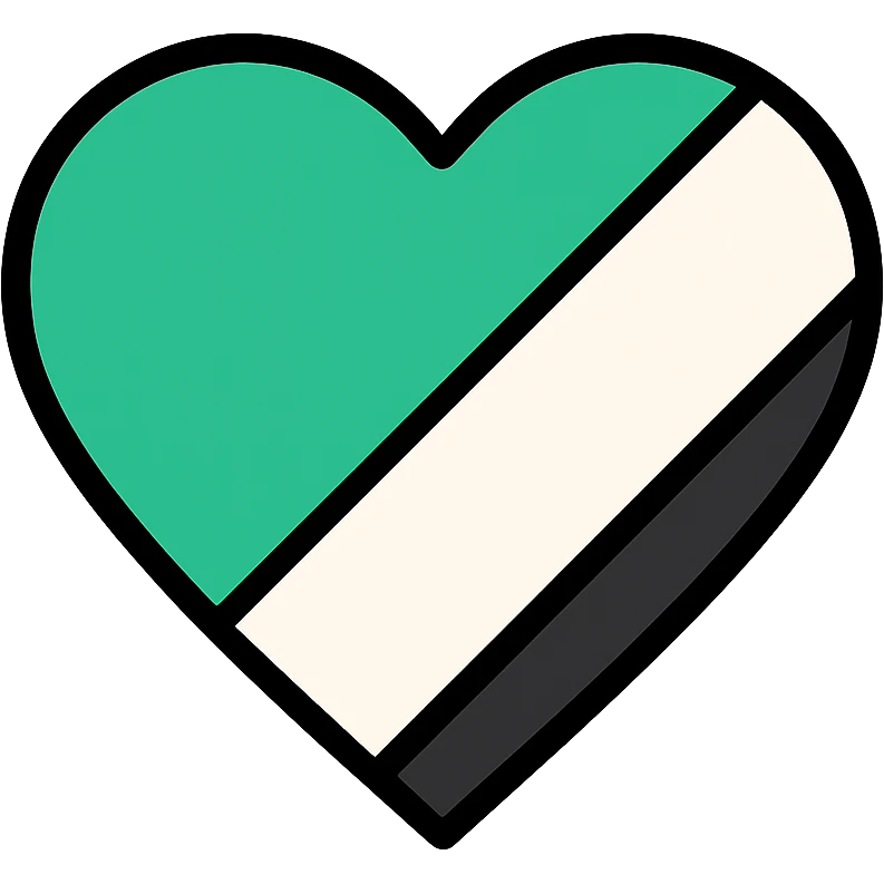 heart with graphic and striking diagonal green, black, and white stripes emoji