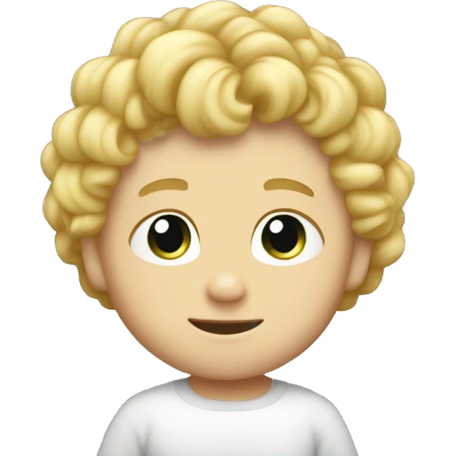 Blond Caucasian baby dude with curly har and moonin cap emoji