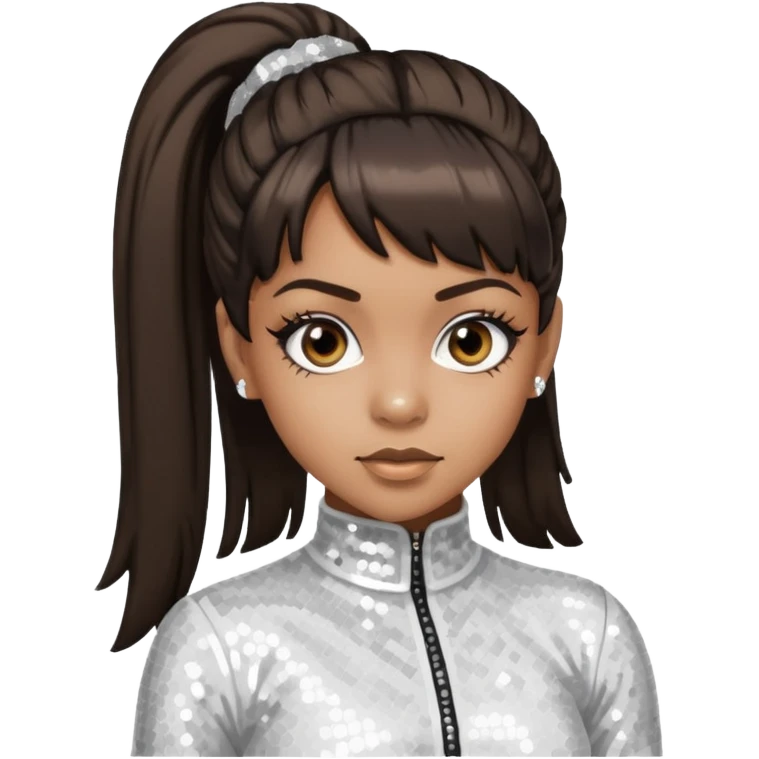 Left Eye from TLC with dark brown ponytail hair, white sequin outfit emoji