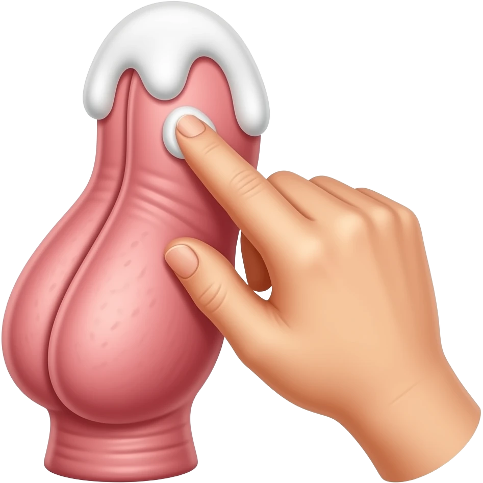 A hand stroking a detailed penis with white stuff coming out of top emoji