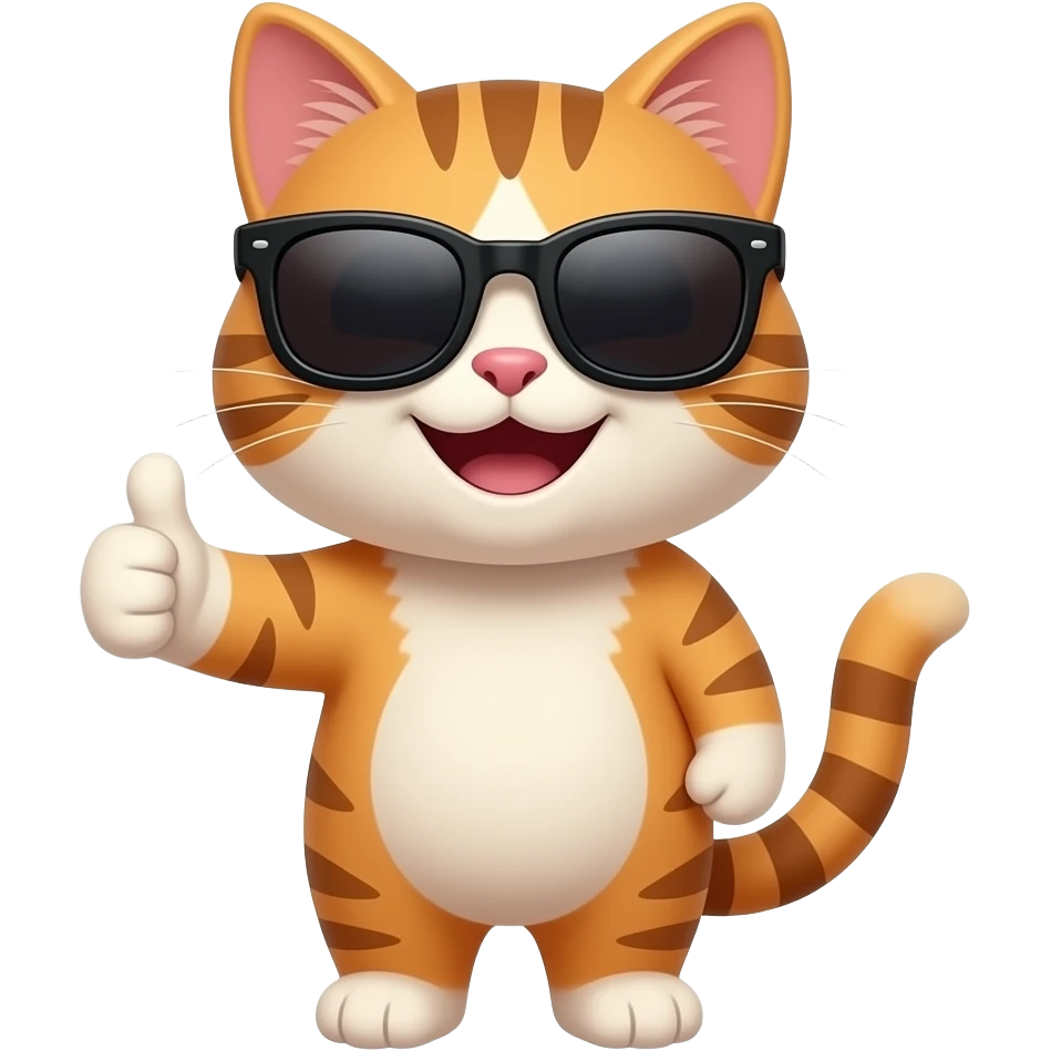 cat wearing sunglasses, smiling and thumbing up emoji
